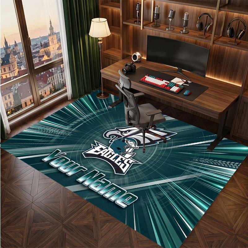Philadelphia Eagles Personalisiertes Kristall-Samt-Teppich, Benutzerdefinierter Namens-Text Weicher Anti-Rutsch-Teppich für Wohnzimmer Schlafzimmer