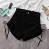 High-Waist Elastische Jeans-Shorts: Damen 2022 Sommer Schlank geschnitten A-Linie Kordelzug Weites Bein Design