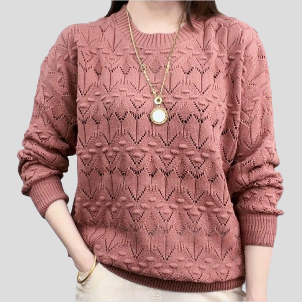 Women's Thin Hollow-out Sweater Spring Summer Solid Color Round-neck Sweater Loose Knitted Pullover Top