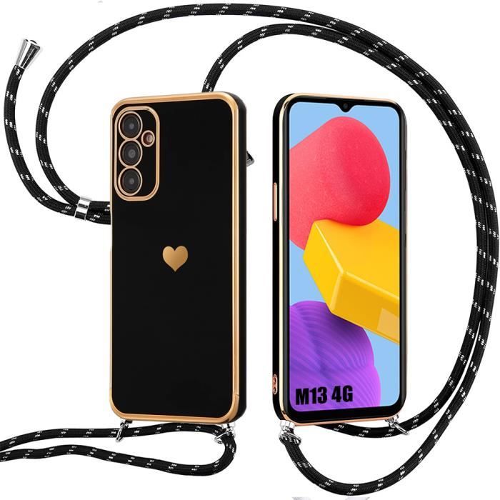 Coque de protection pour Samsung Galaxy M13 - BOOLING - Noir - Souple - Motif Cœur - Antichoc - Anti-Rayures