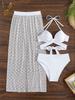 Women Solid Sexy Mesh Three Piece Bikini Swimsuit Beach Swimwear