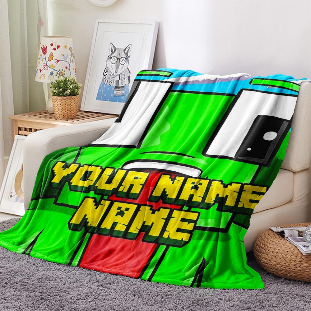 1PC Green Pixel Forest Custom Name Patterned Flannel Blanket Suitable For All Seasons For Home Decor Warmth And Comfort Gifts Holiday Present
