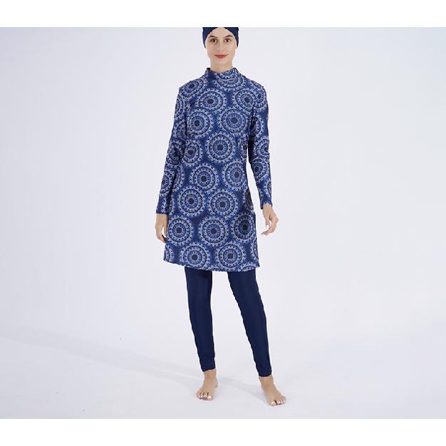 

Новий жіночий мусульманський купальник з двох частин, повний покрив, буркіні, топ + штани, модний купальник з принтом, жіночий купальник з повним покриттям, з довгим рукавом, великого розміру M темно-синього кольору