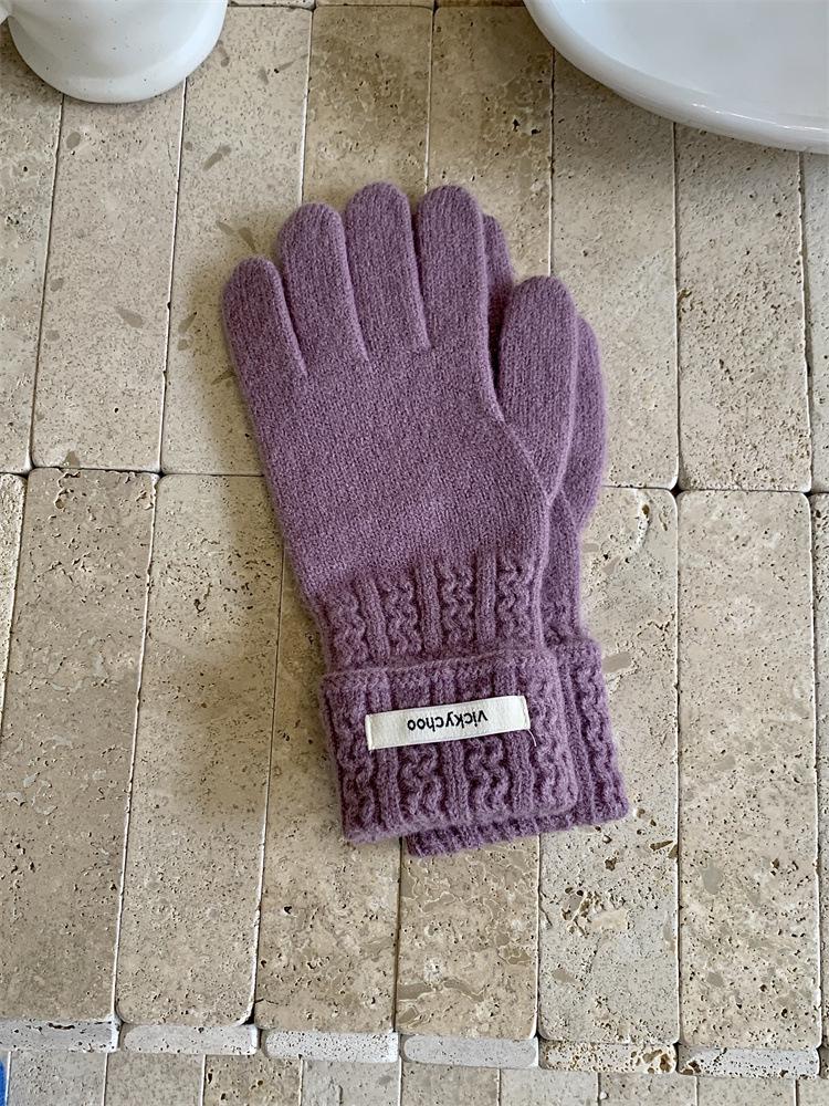 Women's Pink Wool Blend Knitted Gloves - Korean Style Cute Windproof Winter Cycling Gloves