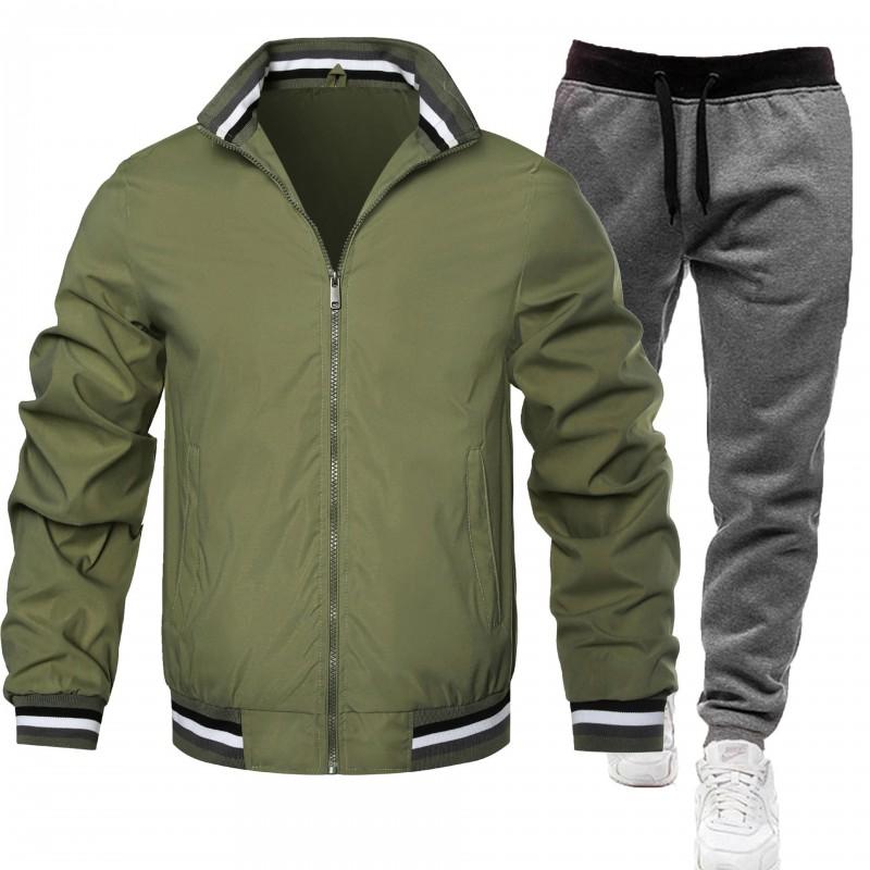 Mens Casual Tracksuit Long Sleeve Zip Jacket Pants Set Sportswear