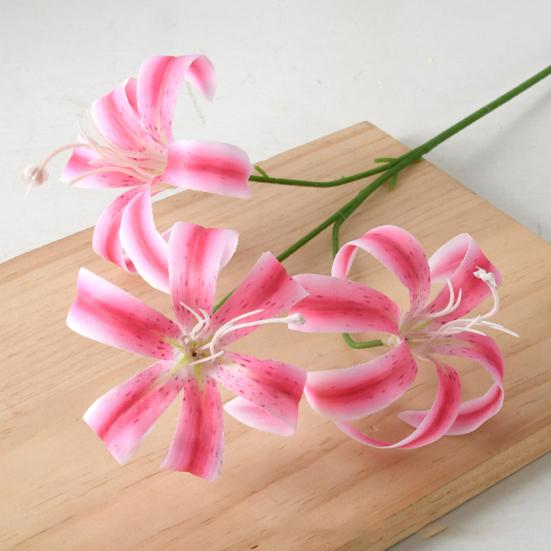 Artificial Lily Flowers 3 Heads Blooms Long Stem Lily Flower Branch Real Touch Fake Flower Bouquet for Home Hotel Wedding Party Table Centerpiece