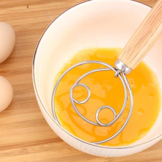 Wood Mixing Stick 13-Inch Double/Single Loop Whisk for Eggs Flour & Dough Blending Handcrafted Kitchen Utensil for Baking & Cooking