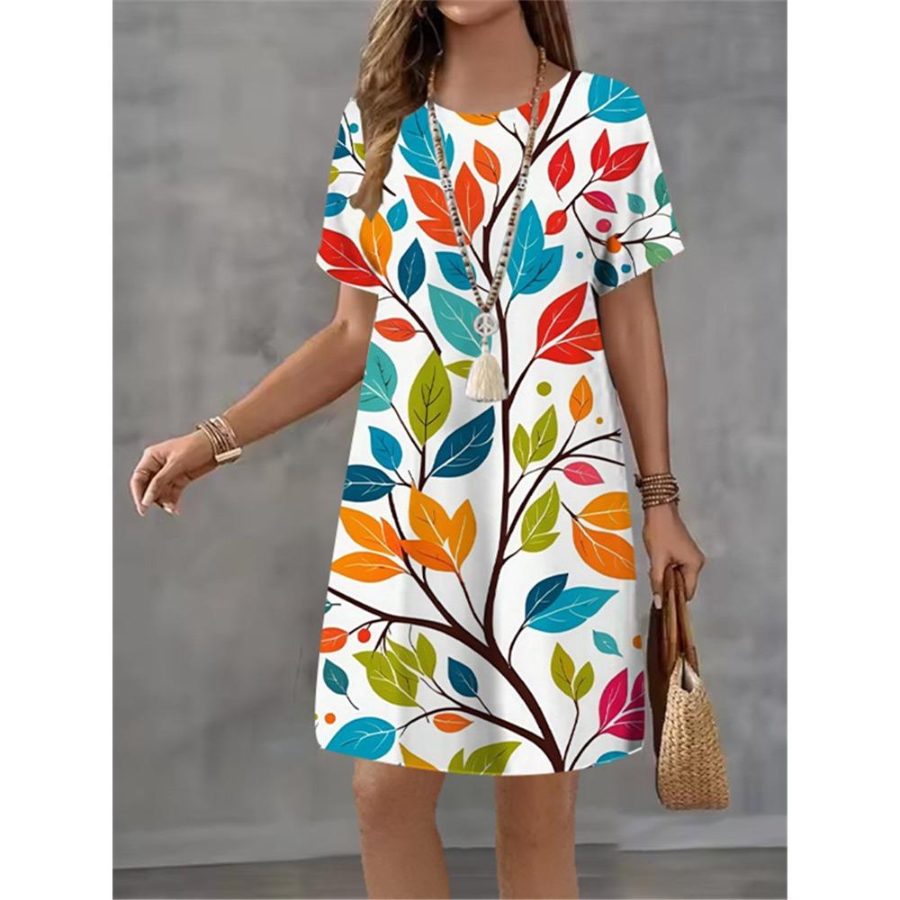 Сладкое Элегантное Цветочное Платье Для Женщин Весна Лето Мини Платье Повседневное С Коротким Рукавом Круглый Вырез Свободное Цветочное Платье Большого Размера S