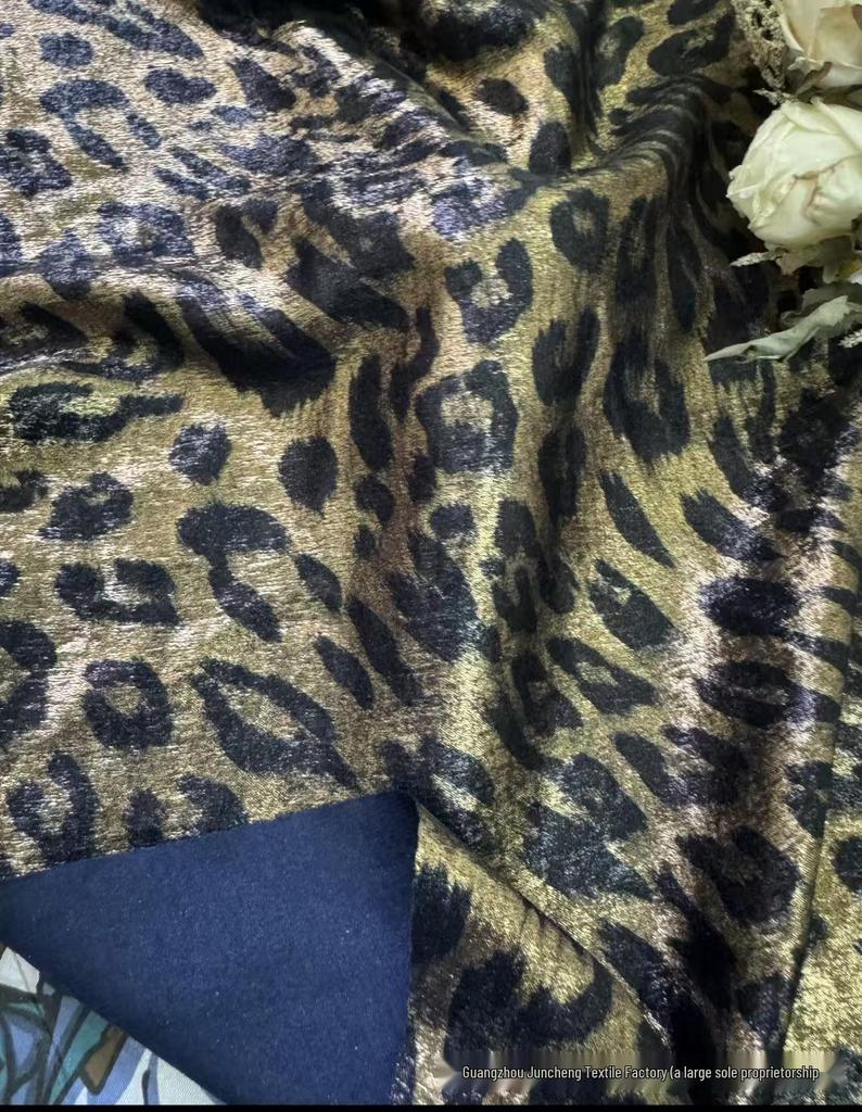 Leopard Velvet Metallic Silver Glitter Dress Fabric - Fashion Costume Performance Material