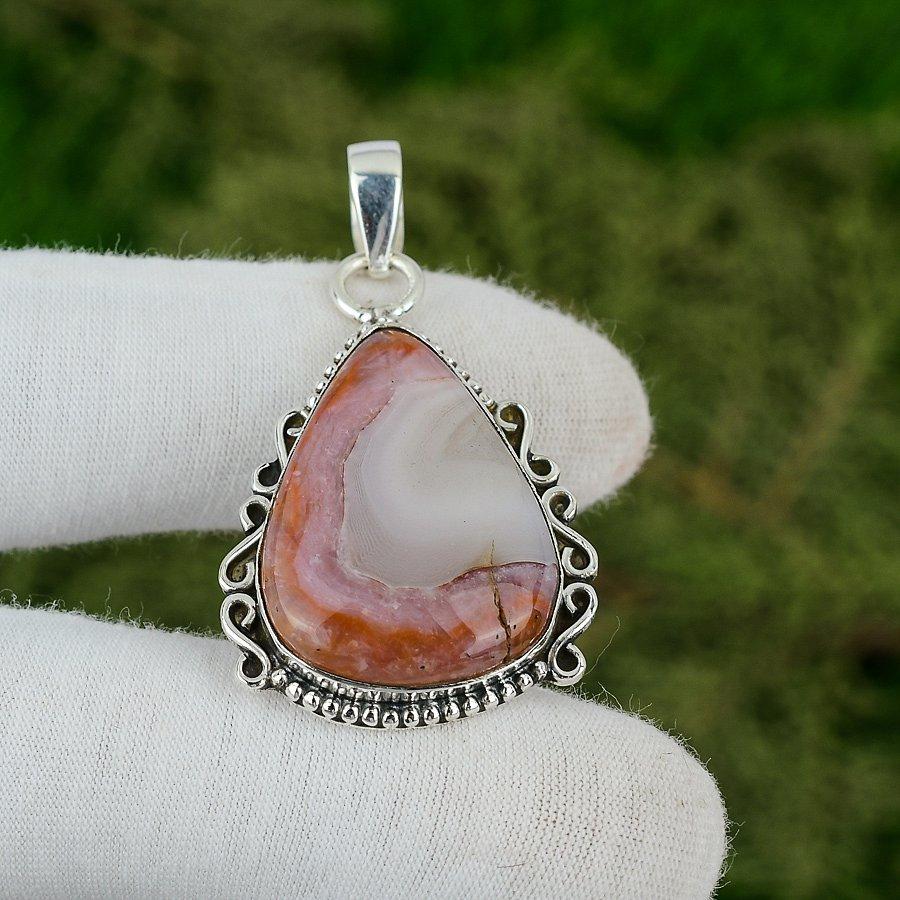 925 Silver Crazy Lace Agate Stone Anniversary Trendy Wife Engagement New Pendant