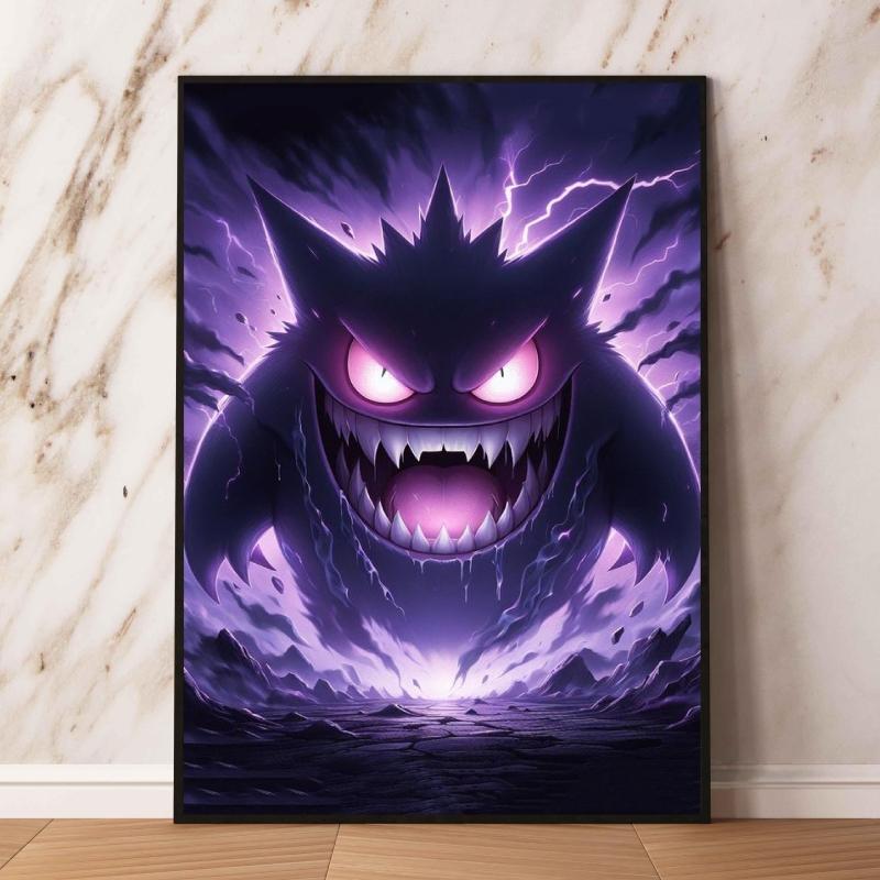 Gengar Themed Room Decor Painting Fantasy Dark Style Hd Canvas Poster Print High Quality Artwork for Pokemon Enthusiasts