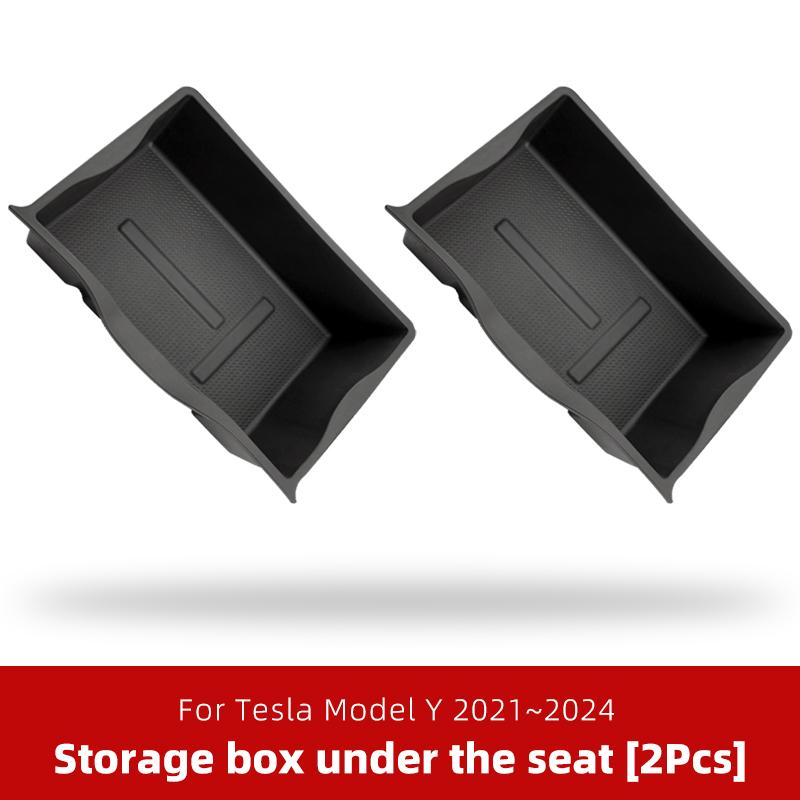 Under Seat Storage Box For Tesla Model Y 2021~2024 Center Console Organizer Bins Front Backseat Bag Trash Tray Accessories