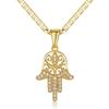 Open Filigree Hand Shape Full Paved Round Zircon Pendant Figaro Chain Women Men Necklace