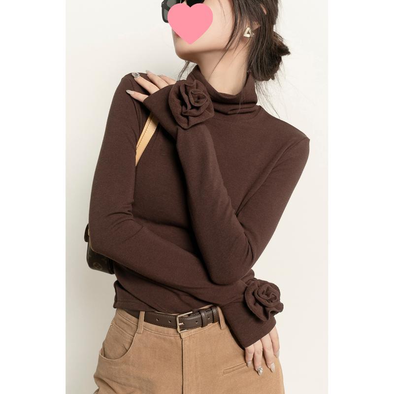 

Chao Ba Women s Slim High-Neck Long Sleeve T-Shirt in Coffee Color, Velvet, Autumn/Winter Collection Small