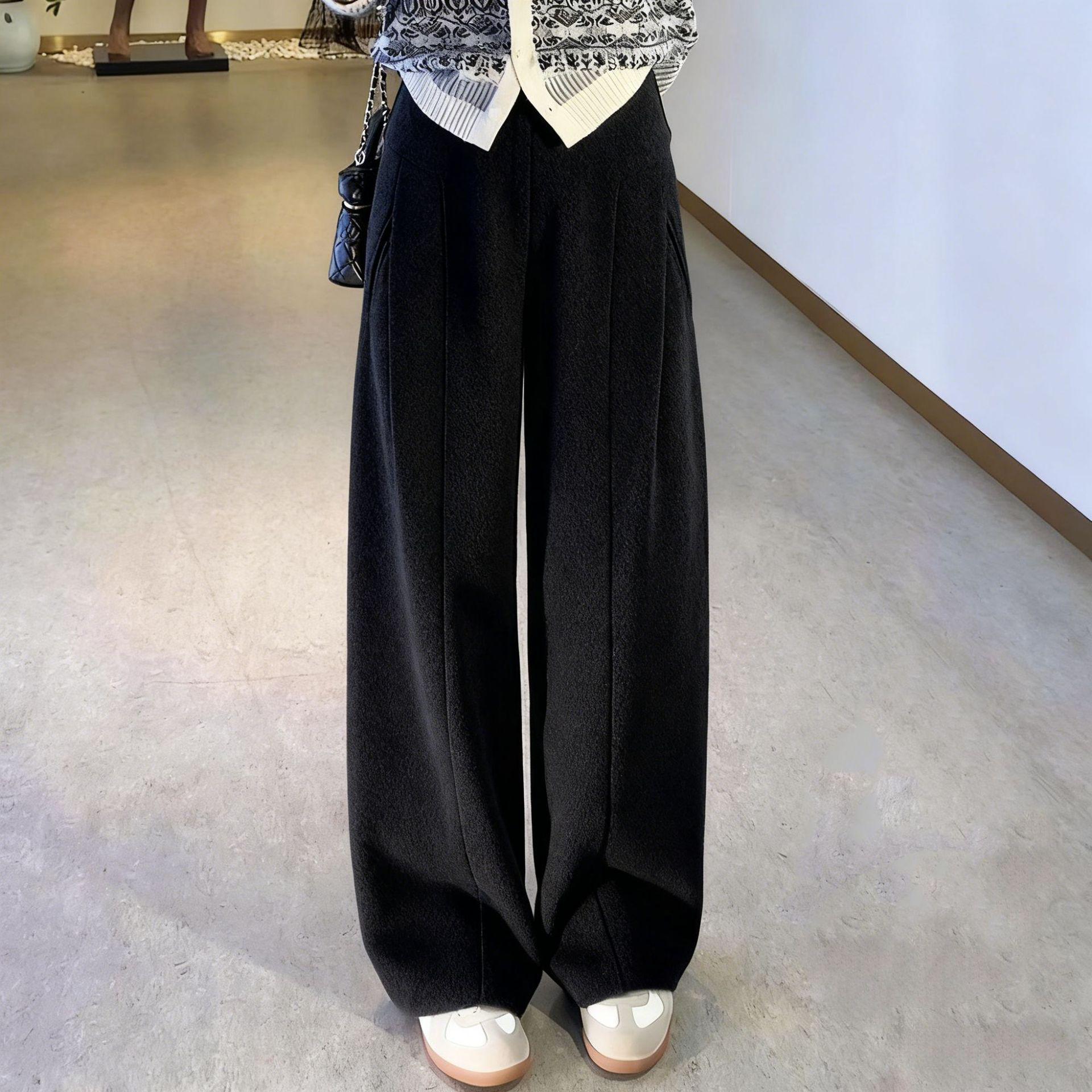 

Women s Autumn Woolen Wide Leg Pants: Versatile, Slimming & Trendy Floor-Length Design L
