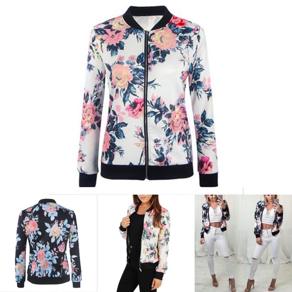 Stylish Women's Casual Floral Long Sleeve Baseball Jacket Coat For Everyday Wear