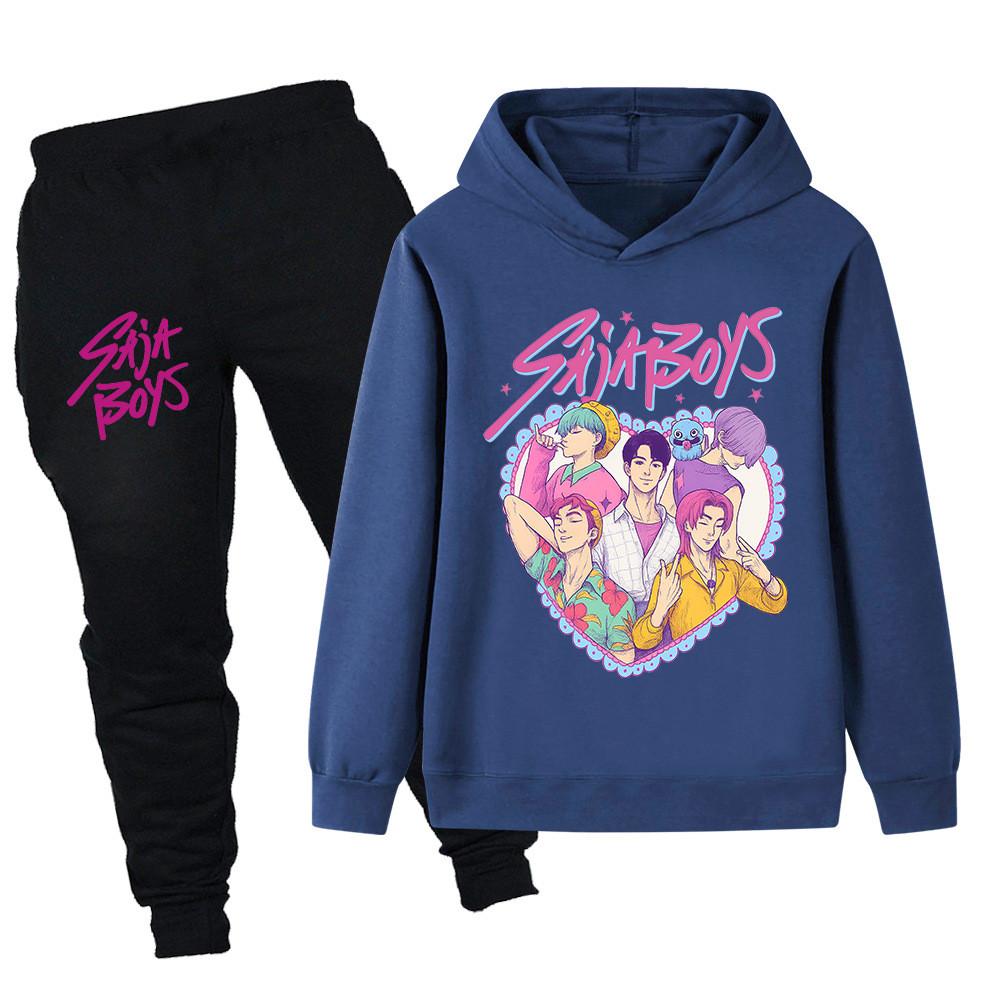 PB1212 Kids Boys Girls Kpop Mira Zoey Rumi Sajaboys Print Long Sleeves Hoodie Pants Trousers Clothes Sets