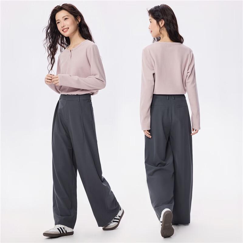 Giordano Women's Grey Series Pleated Wide-Leg Commuter Trousers