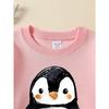 European sizes Girls' Soft Crewneck Sweatshirt, Cute Watercolor Penguin Print, Casual for Fall Winter, Ideal Holiday Present.