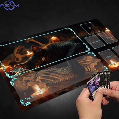 Black Cat Skeleton Candle Tcg Playmat NonSlip Rubber Trading Card Game Mat Table Desk Pad For Card Gaming Table Decor