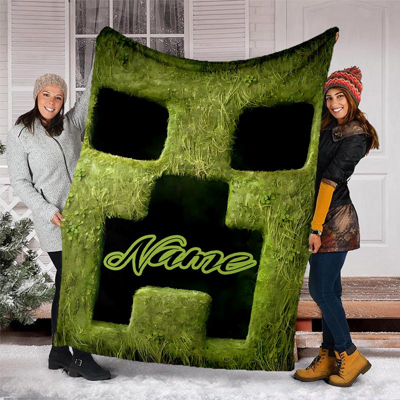Personalized Custom Name Blanket - Minecraft Print Design,Blanket for Sofa,Bed,Travel,Camping - Soft and Warm, Great Gift
