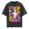 Anime JoJos Bizarre Adventure Giorno Giovanna Print Gewaschenes T-Shirt Herren Gewaschene Baumwoll-T-Shirts Manga Vintage T-Shirt Harajuku Oberteile
