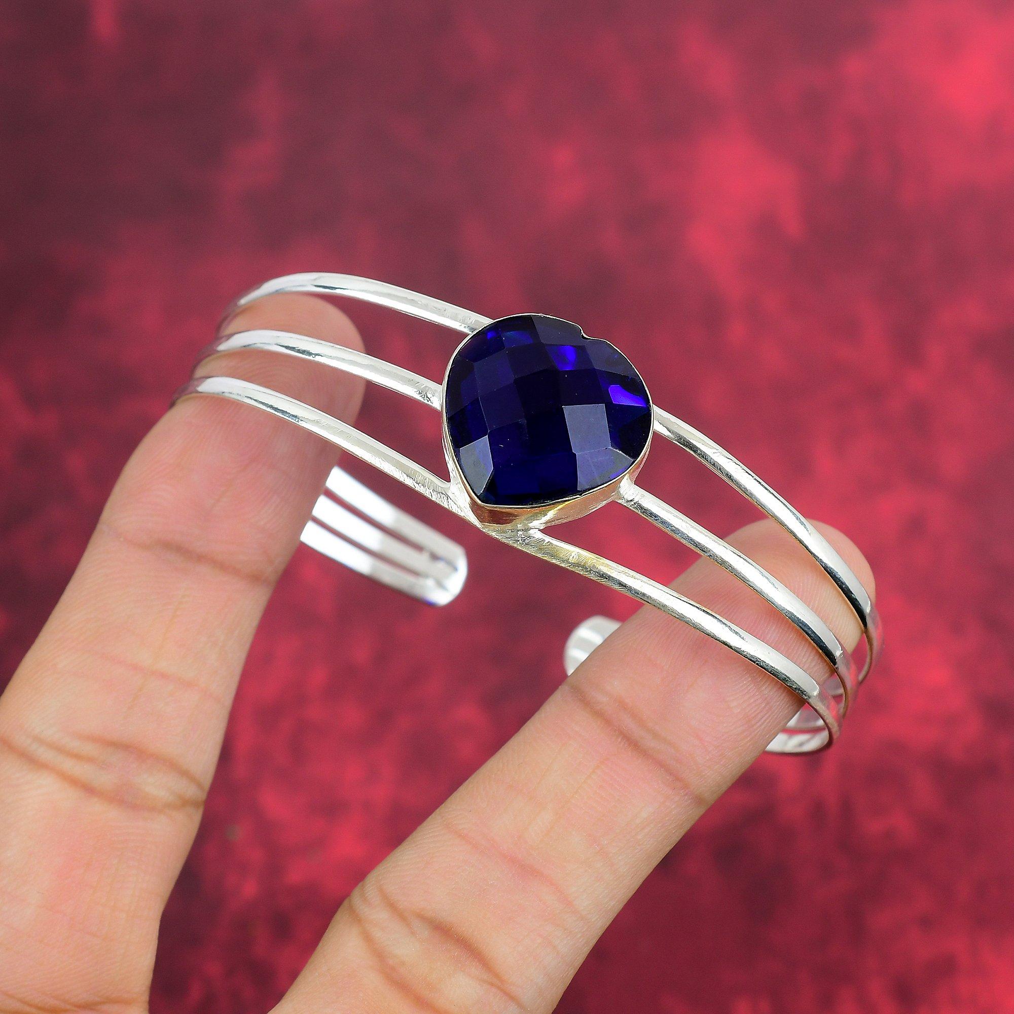 

Браслет с синим сапфиром, браслет из драгоценных камней ручной работы, старинные ювелирные изделия из стерлингового серебра 925 пробы, для подарка на помолвку Adjustable синий