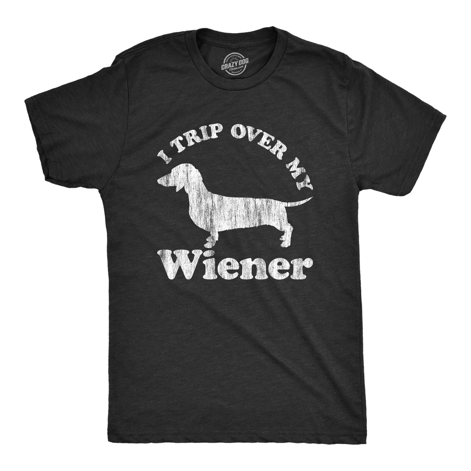 Mens I Trip Over My Wiener T Shirt Funny Pet Novelty Puppy Graphic Dog Tee for XXXXL
