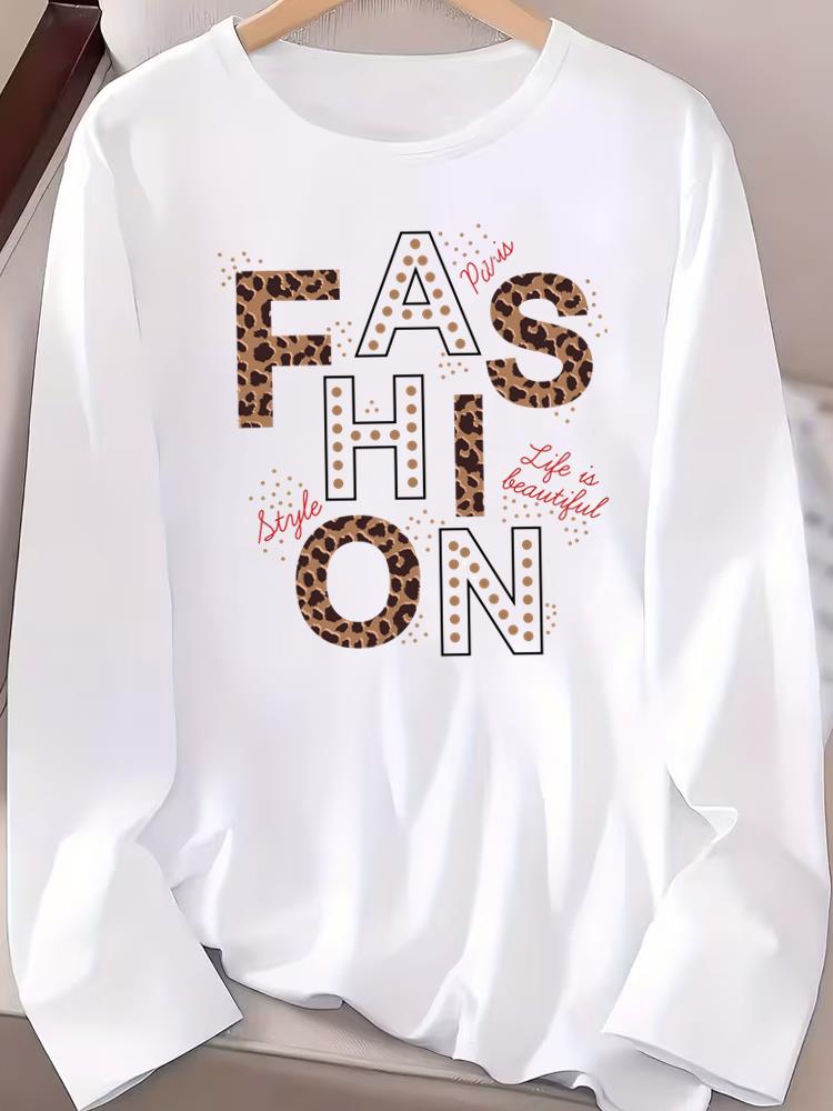 (Asian Size) Women T Shirt Tee Lady Printed Trend Cute 90s Female Clothing Casual Fashion Top Long Sleeve Graphic T-shirts