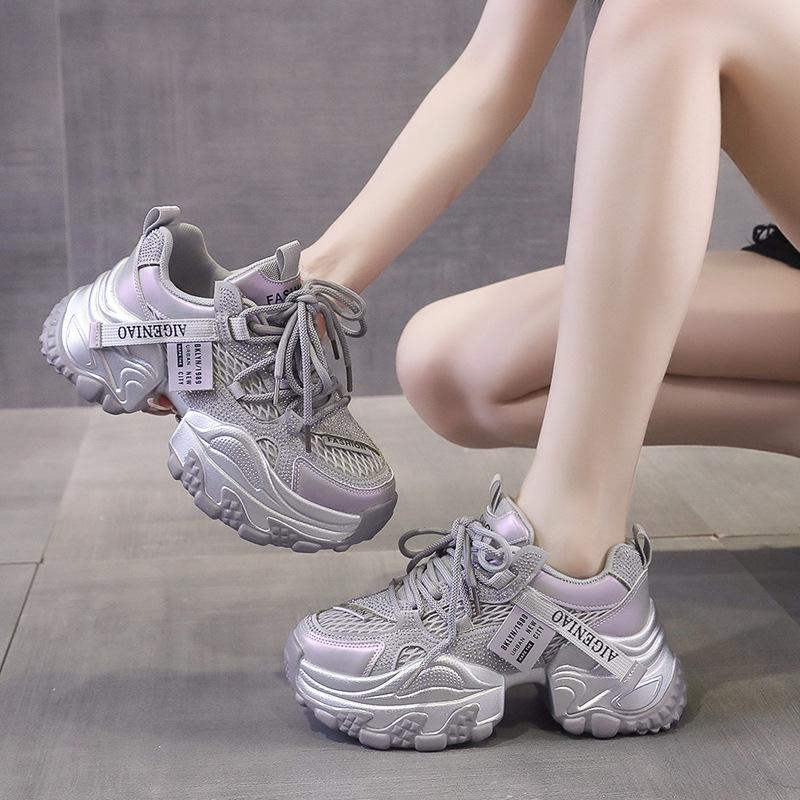 2025 Summer New Mesh Breathable Casual Shoes Korean Version of Thin Air Cushion Bottom Light Sports Running Dad Shoes Girl