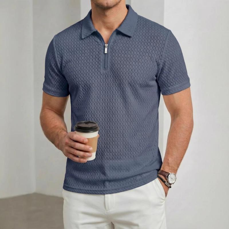Mens Half Zip Textured Short Sleeve Polo Shirt