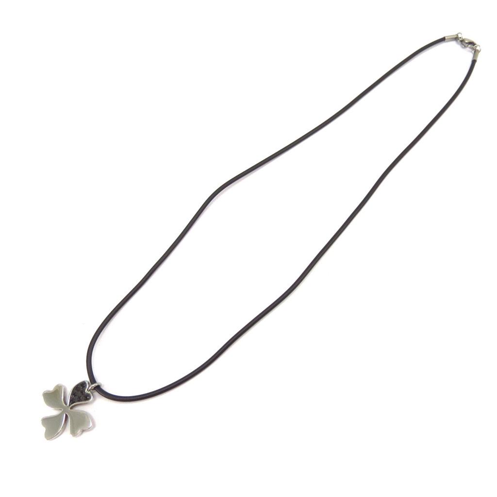 Les Trésors De Lily [K3697] - Black Silver 'Clover' Steel Necklace - 18x18 Mm