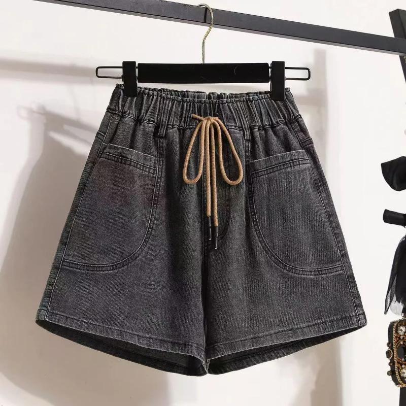 

Shorts Pants Women Summer Cotton Vintage Loose Large Size Casual Solid Color Wide Leg Pants Jean Shorts XXXXL сірий