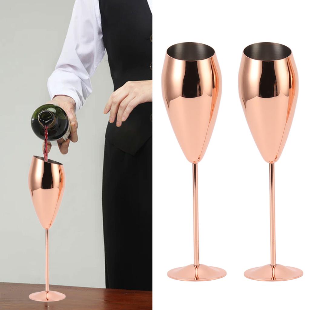 2pcs Brass Plated Stainless Steel Champagne Flutes Set Copper Tone Thick Bottom Sturdy Wine Glasses for Wedding Party Bar Use