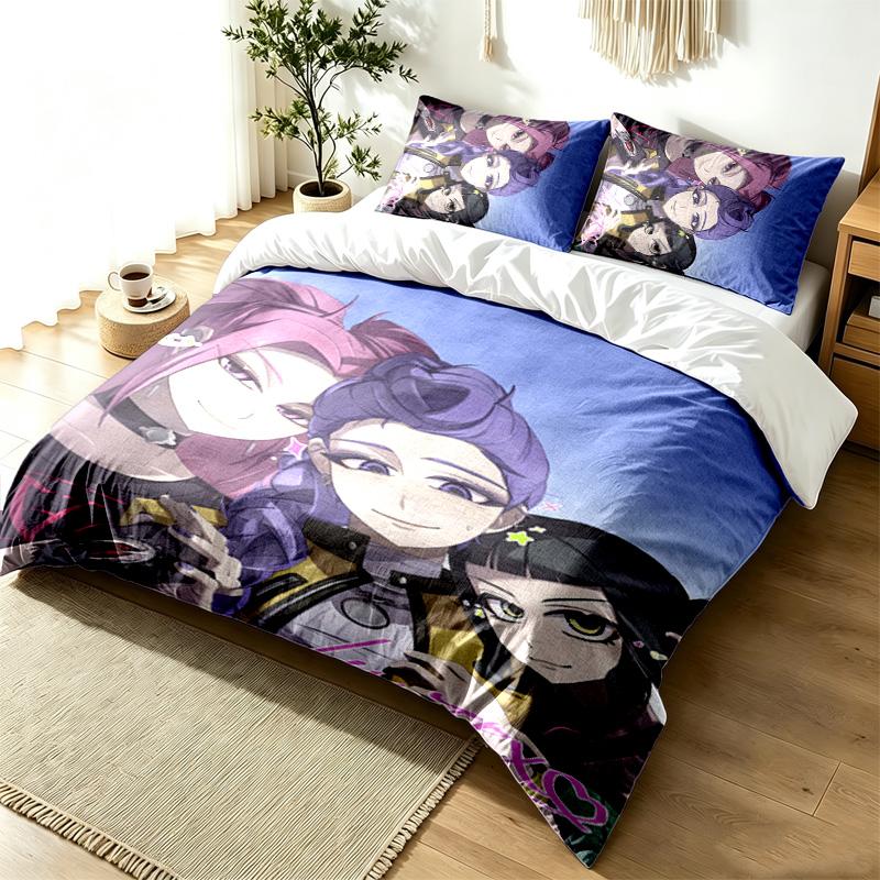Caçadores de Demônios Kpop Conjunto de Capa de Edredom de 3 Peças Conjunto de Roupa de Cama Simples Moderno Tecido Macio Resistente a Amassados Uso em Todas as Estações um presente perfeito