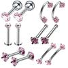 12-Piece Stainless Steel Zircon Lip Studs & Nose Rings Set - Colorful Piercing Jewelry