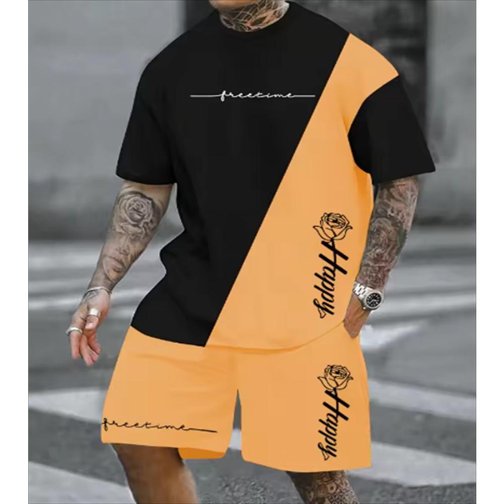 Moda Estiva Casual Set da Uomo T-shirt Stampata 3D + Pantaloncini Set Due Pezzi Top Comodo e Traspirante T-shirt Abbigliamento da Uomo