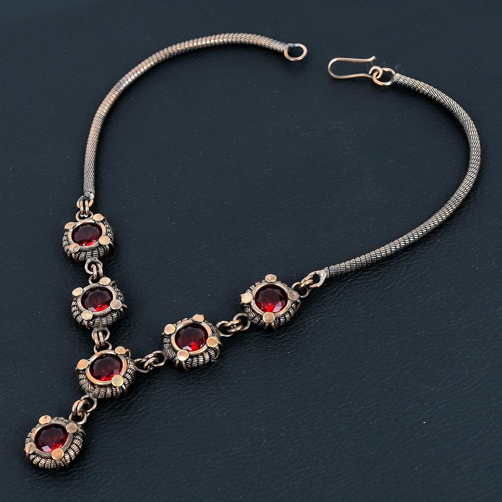 Red Garnet Necklace Gemstone Jewelry, 999 Copper Wire Wrapped Necklace, Handmade Jewelry Birthstone Necklace, Gift For Him