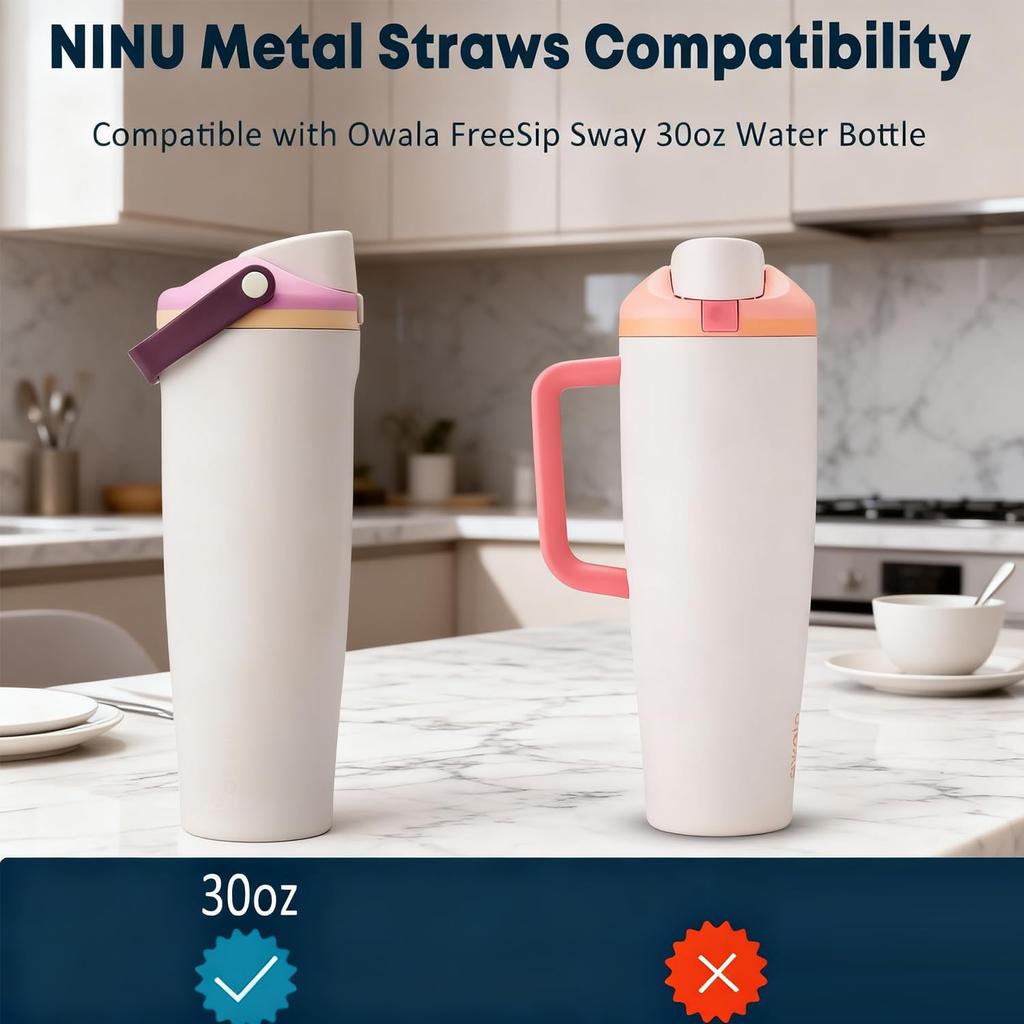 6 Pack Metal Straw for Owala FreeSip Sway 30oz Water Bottle -Stainless Steel Straws for Owala Water Bottle (Stainless Steel)