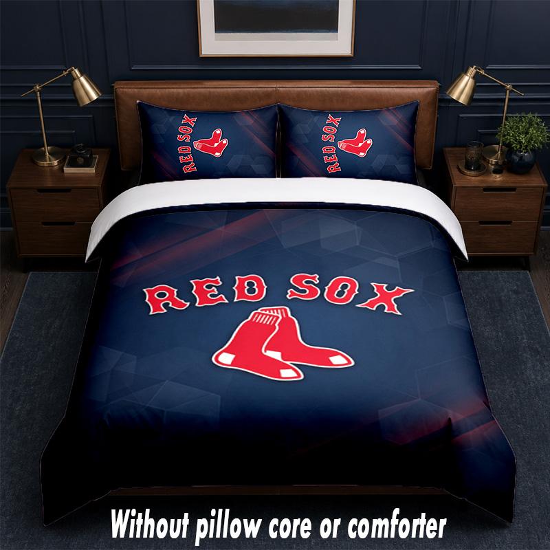 Boston Red Sox Design Bed Bedding Set 1 Duvet Cover + 2 Pillowcases Soft Breathable Household Bed Linens