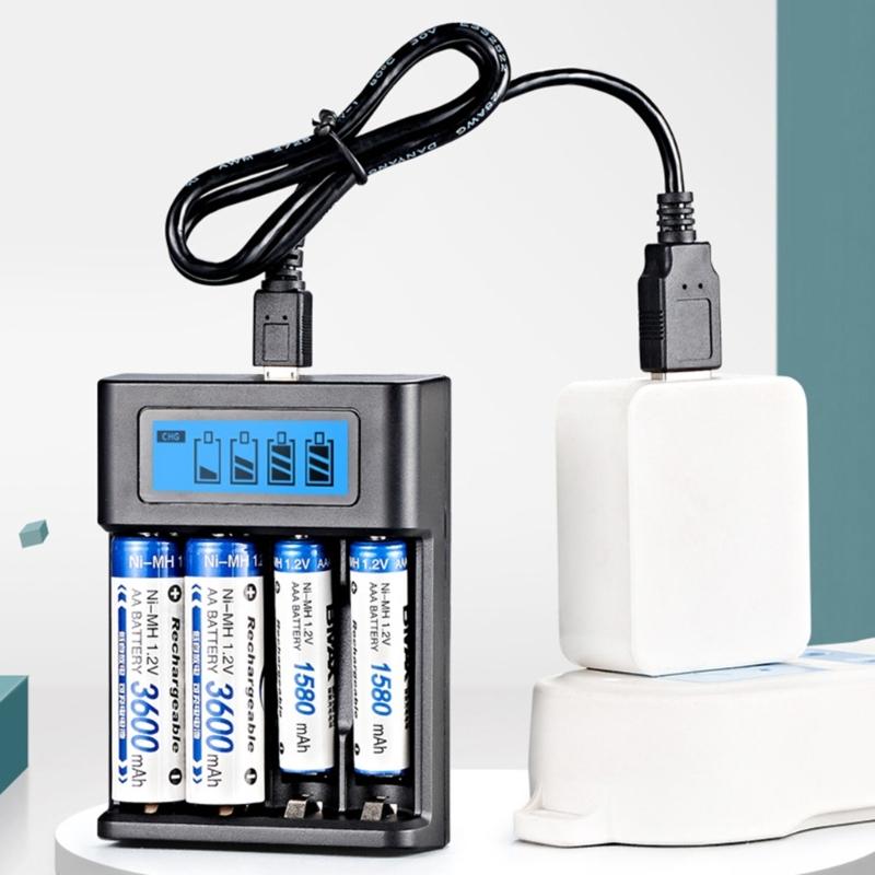 4 Slot AA/LR03 NiMH Rechargeable Batteries AA LR03 Charger LCD Display Intelligent Battery Charger Independent Charging