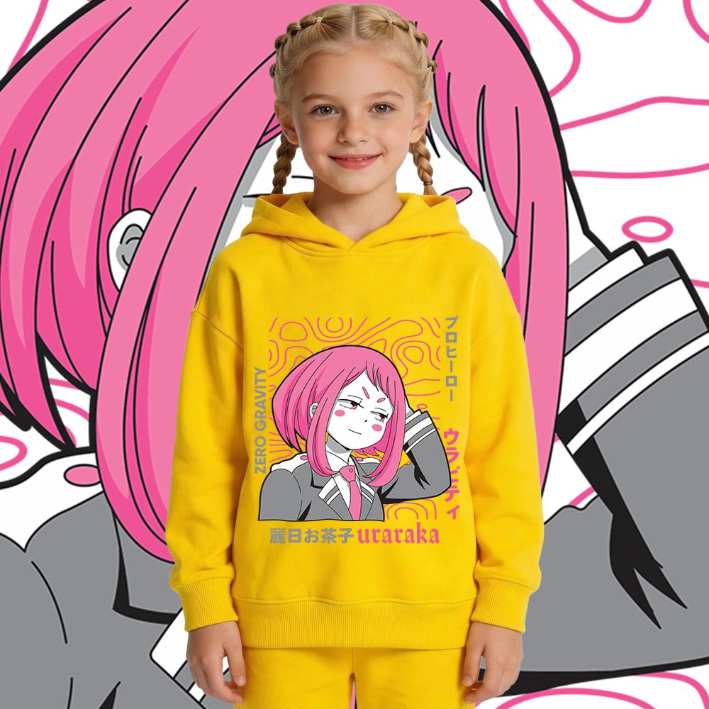 My Hero Academia Uraraka Anime Print Boys Girls Kids Fleece Hoodie Pullover Fall Winter Warm Sweatshirt Soft Casual Clothes