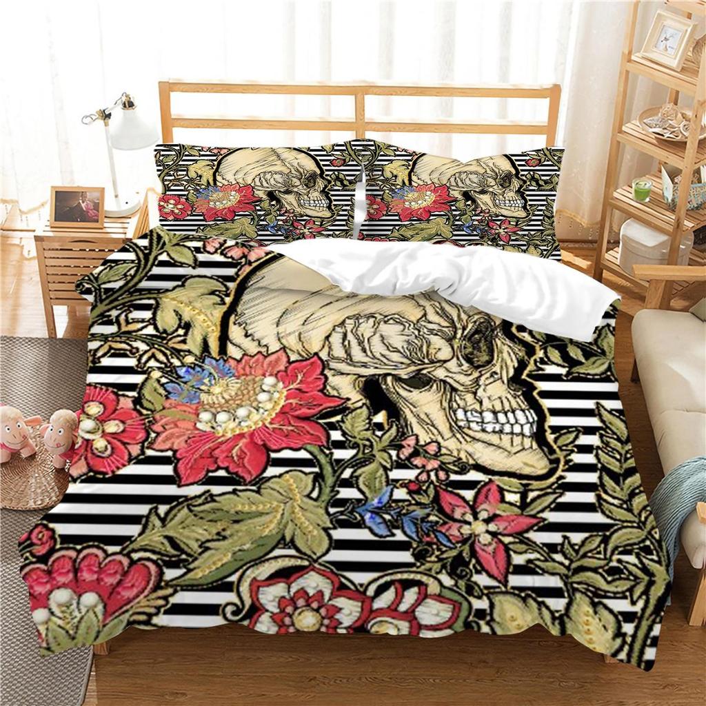 Sengetøy Trekk Hodeskalle Stil Dynetrekk Sett Hodeskalle Hjemmetekstiler Design Sengesett Polyester Sengedekke Gutt Jente Enkeltstørrelse Sengetøysett