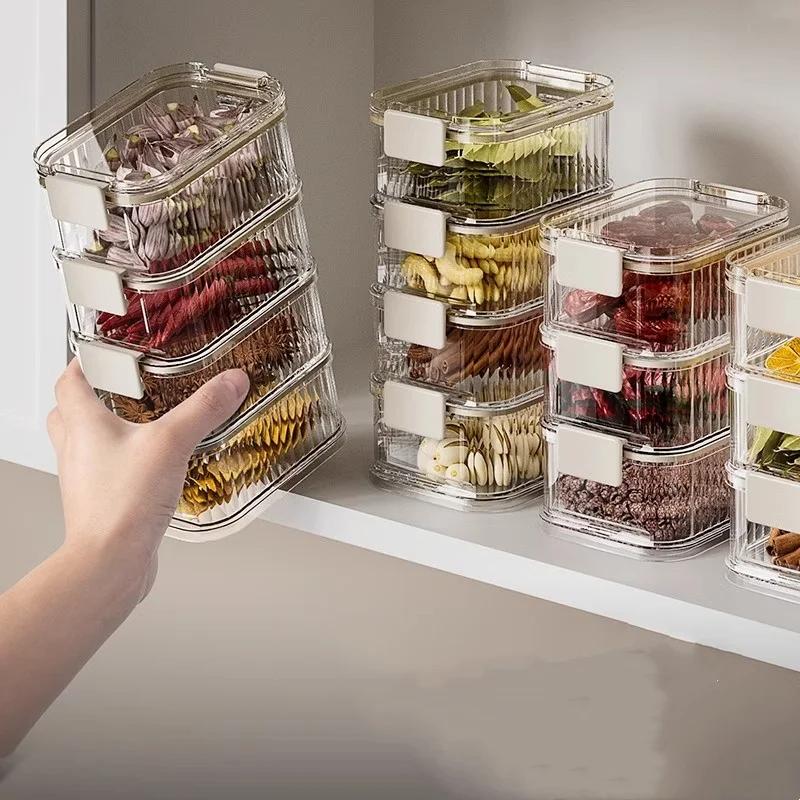 Stackable Airtight Spice Jars Set Clear Plastic Food Storage Containers For Kitchen Pantry Organization Multi Tier Seasoning Org