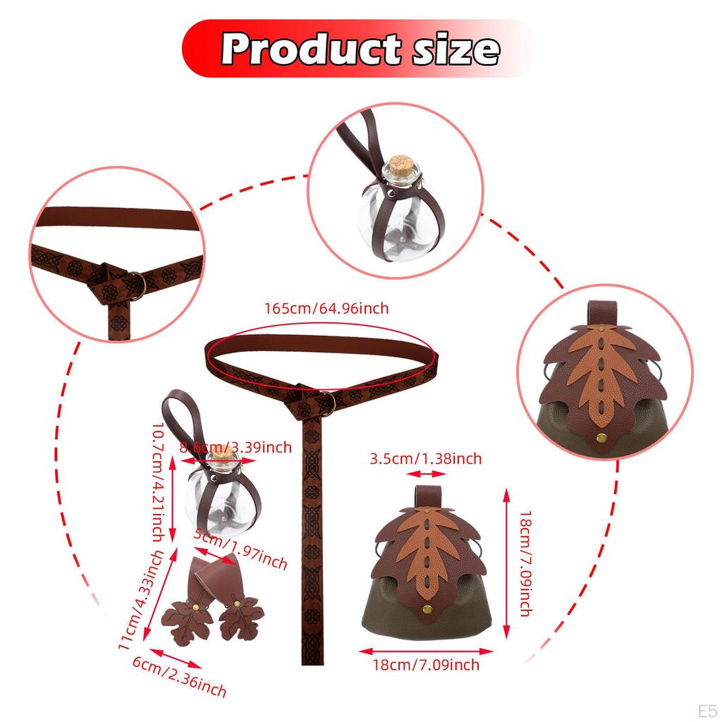 5 Pieces Medieval Belt Bag Skirt Hikes Bottle Faux Leather for Fantasy Events