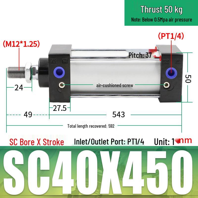 SC63 High Thrust Small Pneumatic Cylinder, Model SC40/50/80/100*125X150X200X500-S