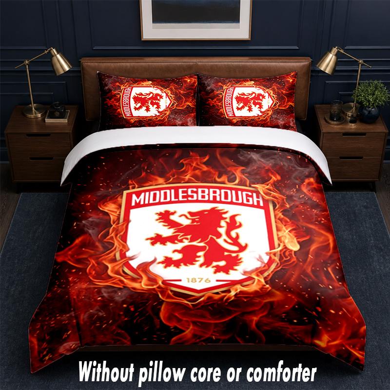 Middlesbrough FC Design Bed Bedding Set 1 Duvet Cover + 2 Pillowcases Soft Breathable Household Bed Linens