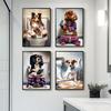 1PC Unframed Funny Pet Dog in Toilet Reading Newspaper Play Canvas Painting Animal Pictures Wall Art for Home Bathroom Decor