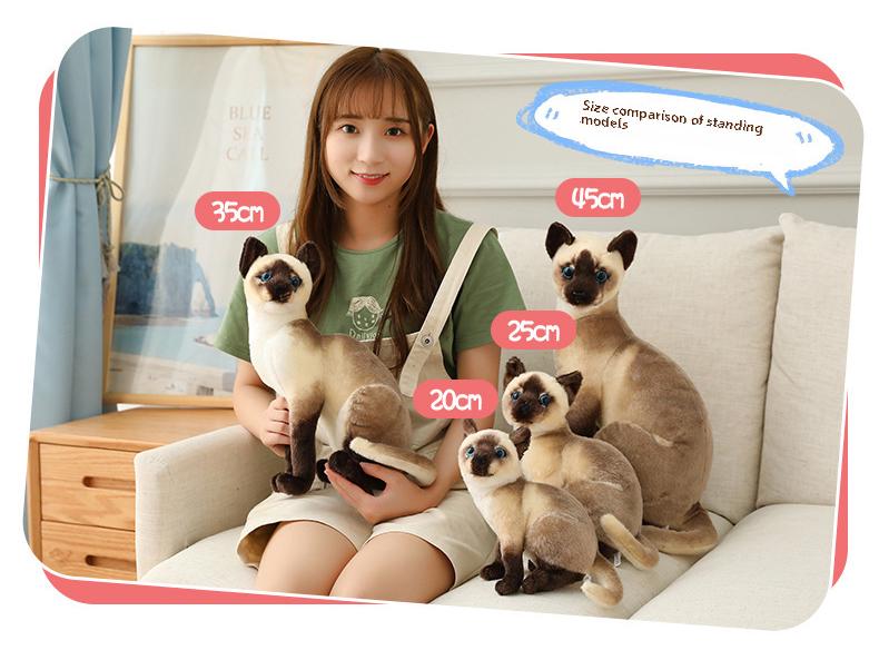 Siamese Cat Plush Toy - Lifelike Orange Tabby Doll - Sitting & Lying Positions