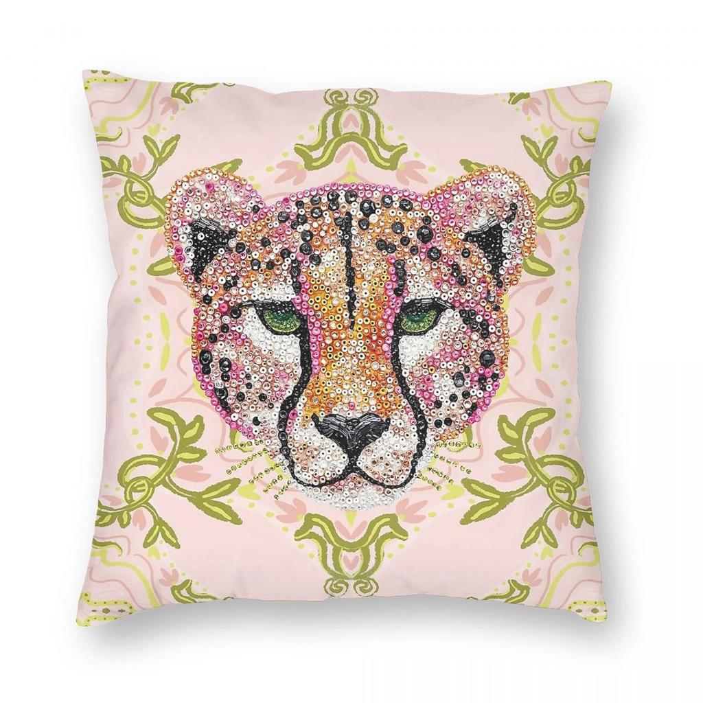 Pink Sequin Cheetah Preppy Pillowcase Polyester Linen Velvet Creative Zip Decor Pillow Case Sofa Cushion Cover x